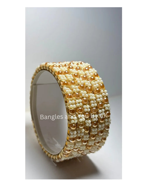 Elegant White Pearl &amp; Gold Bangles – Pure Grace, Timeless Beauty