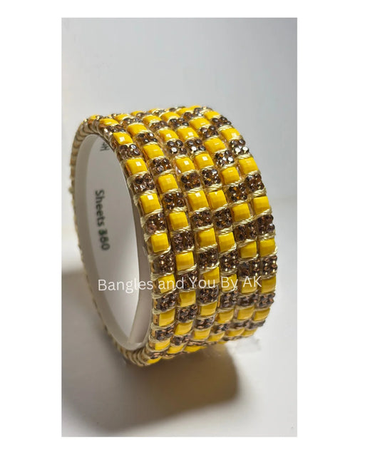 Yellow & Red Chipwork Bangles – Handmade Festive Set